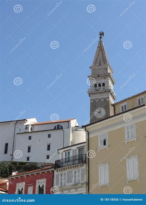 Cathedral of Piran stock photo. Image of holiday, campanile - 18118556