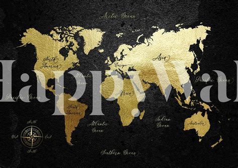 Black and Gold World Map Wall Art Wallpaper - Wall Mural