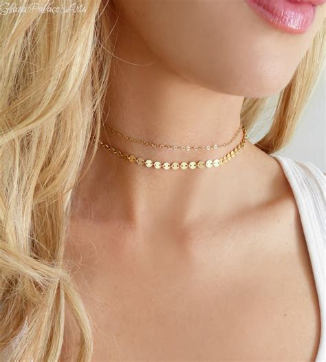 14k Gold Choker Necklace for Women Layered Short Double - Etsy