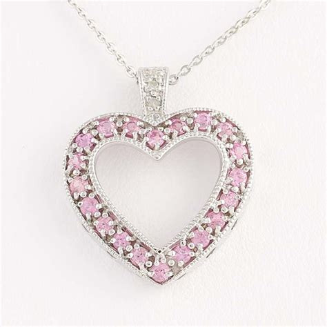 Pink Sapphire & Diamond Heart Pendant Necklace 18 1/4" - 14k White Gold .82ctw