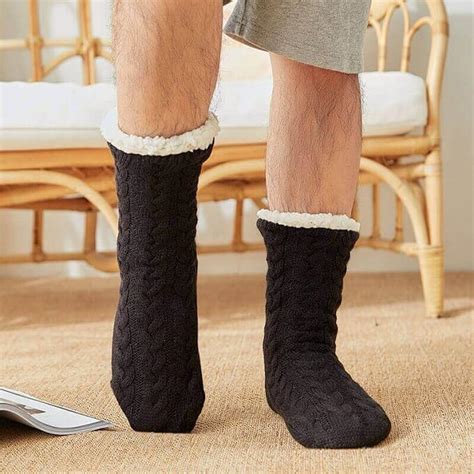 Mens Warm Non Slip Slipper Socks ,Fleece Lined Winter Fuzzy Socks ...