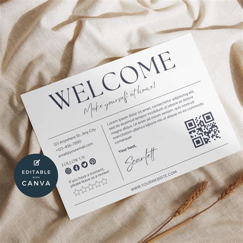 Airbnb Welcome Card With Canva, VRBO Host Hello, Editable Rental Template, Visitor Greeting ...