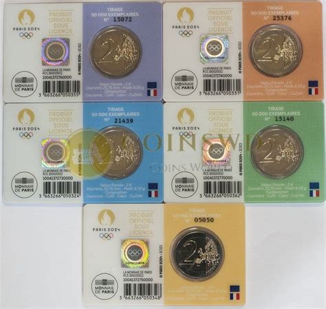 France 5 x 2 euro 2023 Olympic games in Paris set of coin cards (# 9068-1 )