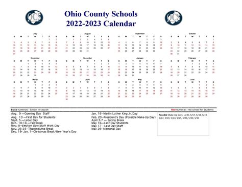 Ohio County Schools Calendar Holidays 2023-2024 PDF