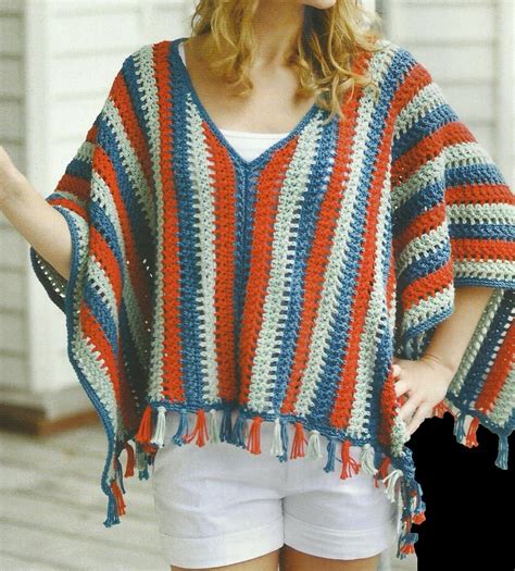 Striped Beach Poncho Crochet PDF Pattern