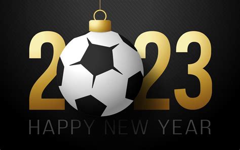 2023 football Happy New Year. Sports greeting card with golden soccer and football ball on the ...