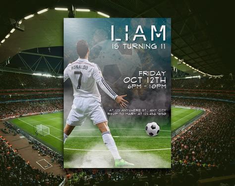 Cristiano Ronaldo Birthday Invitation, Cristiano CR7, Real Madrid ...