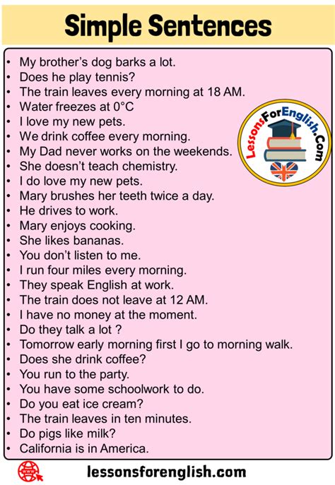 27 Simple Sentences Examples in English - Lessons For English