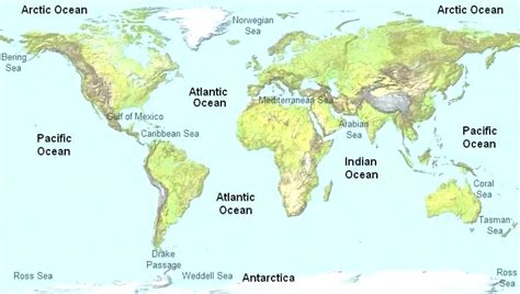 World Map Oceans Labeled