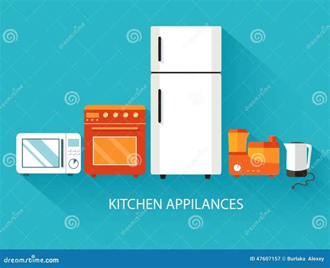 Flat Modern Kitchen Appliances Background Concept Stock Vector ...