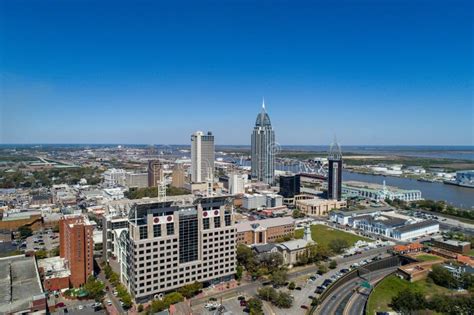 Aerial View of Downtown Mobile, Alabama Riverside Stock Photo - Image of campus, gulf: 142636430