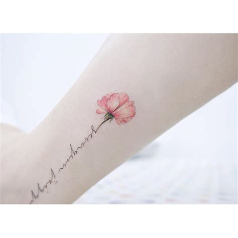 Carnation Flower Tattoo With Stem Writing - Viraltattoo