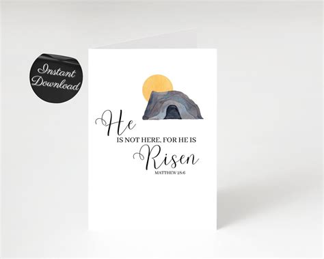 He is Risen Printable Easter Card, Watercolor Happy Easter Greeting ...