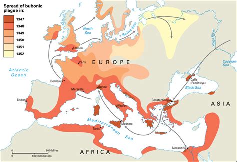 Map of Europe that was affected by the plague