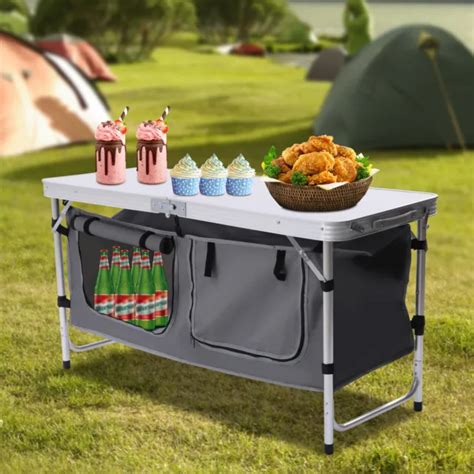 ALUMINIUM CAMPING TABLE Outdoor Kitchen Unit Folding Storage Cook ...