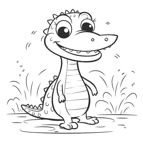 Cute Cartoon Alligator Coloring Page