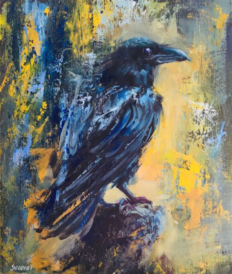 Raven Crow Art Painting Original Art Oil, Painting by Valerie Serova ...