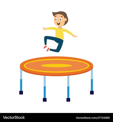 Little boy jumping on trampoline - happy cartoon Vector Image