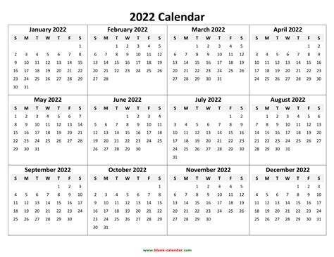 Yearly Calendar 2022 | Free Download and Print