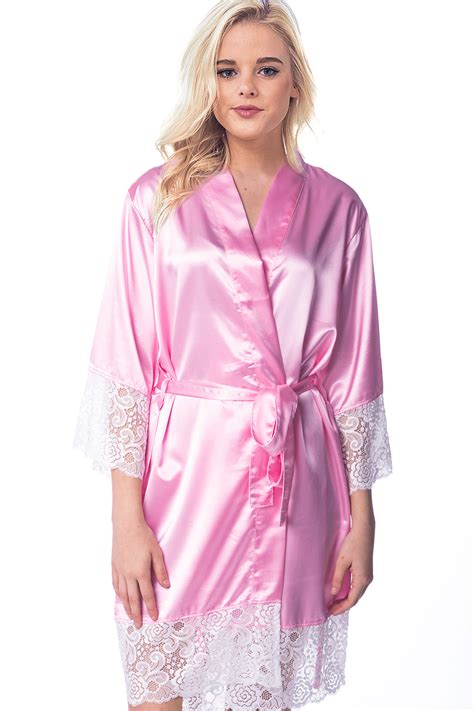 Women’s Lace Satin Silky Robe Kimono for Bride Bridesmaids Flower Girls ...