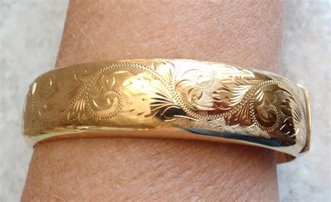 18k Rolled Gold Engraved Wide Bangle Bracelet Made in England | Etsy