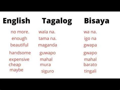 English Tagalog Bisaya Useful Everyday Words - YouTube | Tagalog words, Filipino words, Learn ...