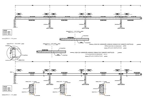 Continuous beam design with elevation and construction detail view dwg file | Detailed drawings ...