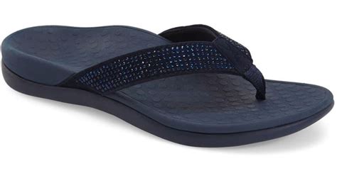 Vionic Tide - Rhinestones Flip Flops in Navy Leather (Black) - Lyst