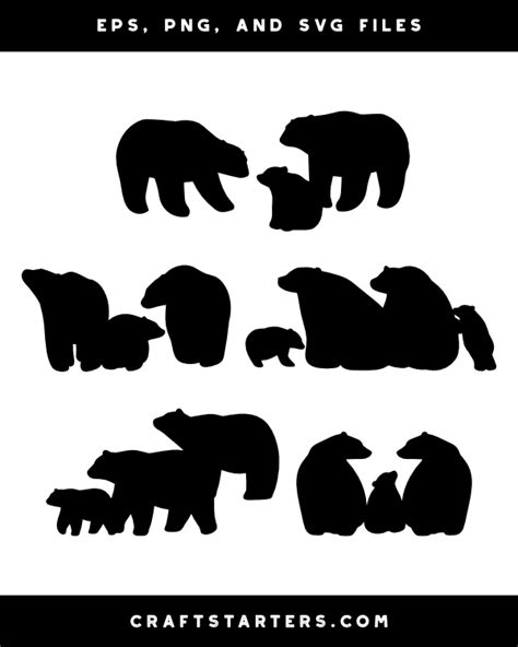 Polar Bear Family Silhouette Clip Art