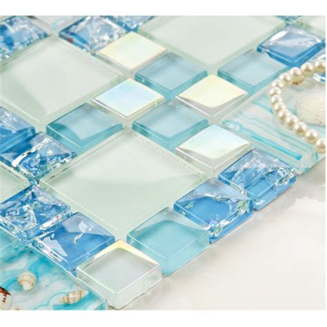 Cracked Blue Glass Mosaic Mediterranean Style Resin with Conch Shell ...