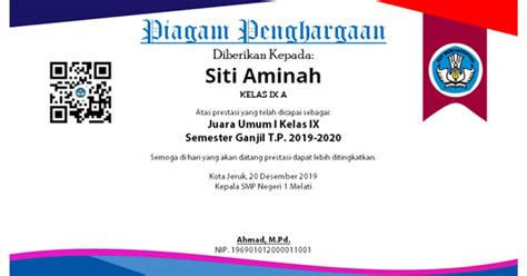 Piagam Penghargaan Prestasi Siswa - IMAGESEE