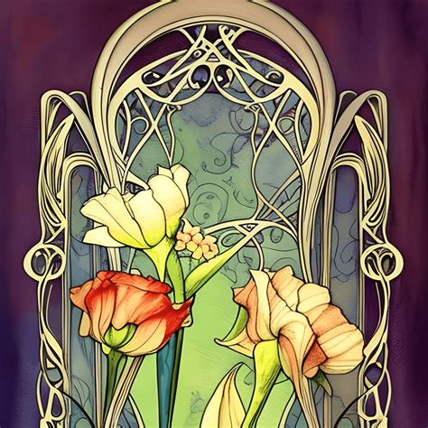 3D Beautiful Whimsical Art Nouveau Flowers · Creative Fabrica