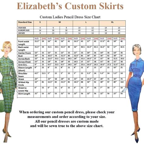 Custom-Ladies-Pencil-Dress-Size-Chart – Elizabeth's Custom Skirts