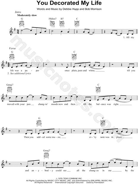 Kenny Rogers "You Decorated My Life" Sheet Music (Leadsheet) in G Major (transposable ...