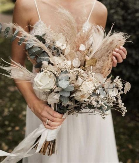 Forever Love Bridal Bouquet - Dried Pampas Eucalyptus Flower Bouquet ...