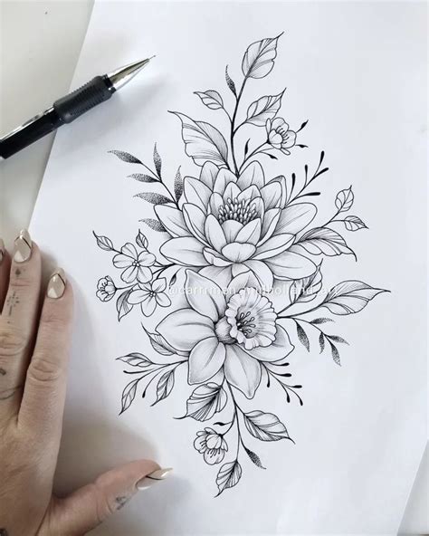 Floral Tattoo Design: Lotus and Daffodil Art