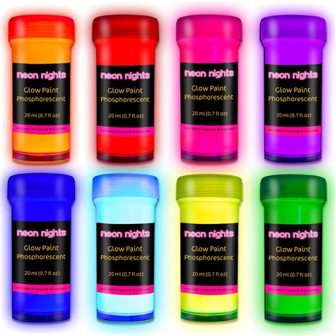 Neon Nights Glow in the Dark Paint - 8 Pack 0.7 fl oz (20ml) Neon Acrylic Paints for Indoor and ...