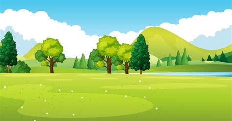 Park scene with green field 519944 Vector Art at Vecteezy