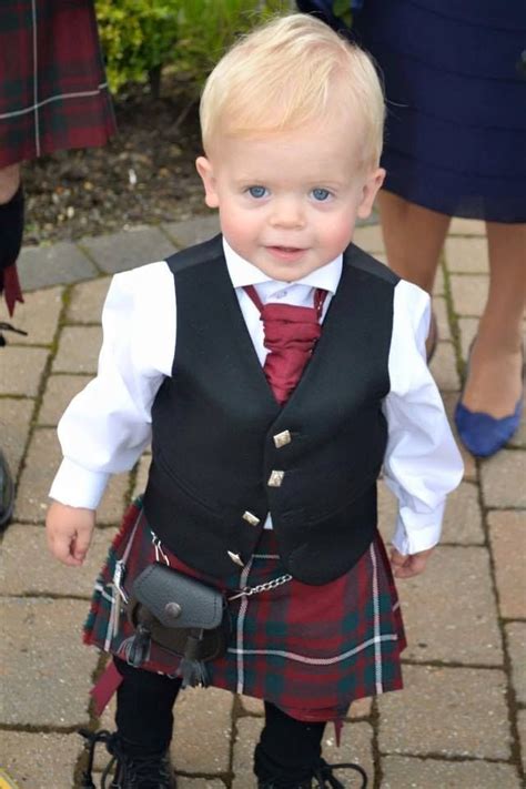 Callum looked adorable in a Modern Hunting MacGregor kilt outfit with matching burgundy ruche ...