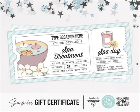 Spa Gift Voucher Certificate Ticket Template for Any Occasion - Etsy