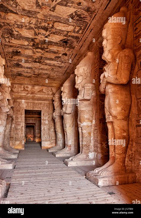 interior shot with statues of the Great Temple of Ramesses II, Abu ...