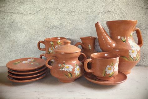 1940s Mexican Pottery Teaset (Partial) Oaxaca Drip Ware, Rustic Kitchen, Tlaquepaque Pottery