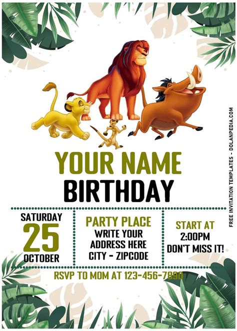 (Free Editable PDF) Greenery Lion King Birthday Invitation Templates ...