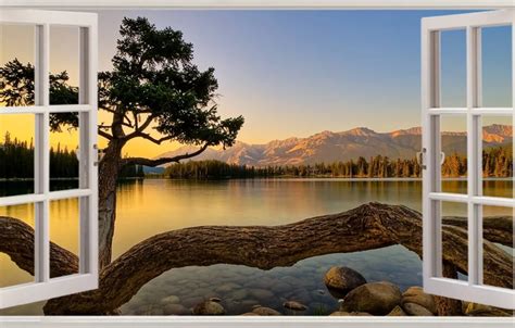 Wallpaper Sunset, Mountains, Lake, Window images for desktop, section пейзажи - download