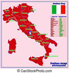 Italy map with italian regions and infographic. Map of italy with ...