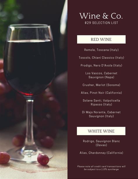 Free printable and customizable wine menu templates | Canva