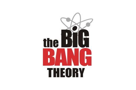 the big bang theory logo is shown in red, black and white with an ...