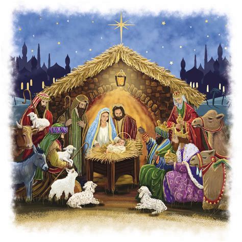 Three Fold Traditional Nativity Christmas Cards Pack Of 10 Cancer Research UK Online Shop ...