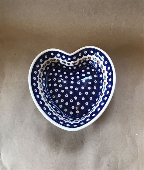 Vintage Polish Pottery Boleslawiec Heart Shaped Bowl Hand Made 8 Inch ...