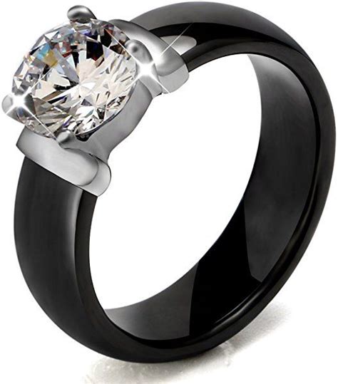 New Black Ceramic Wedding Ring 6MM Width White Bling Plus Cubic ...